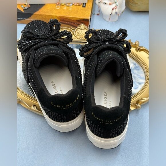 🆕 KURT GEIGER LONDON 🧿 NWOB Laney Bow Slip On Sneaker, Black Crystal Sz37 US 7 - Picture 10 of 12